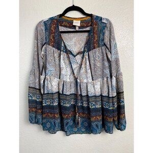 Knox Rose Women Top size XS Paisley Blouse Boho Babydoll‎ peplum Boho festival